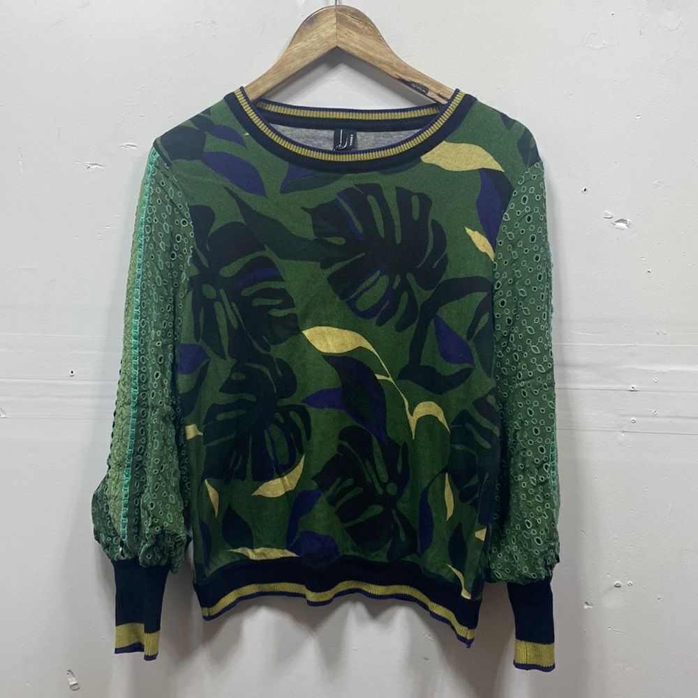 Anthropologie Blank London Eyelet Sleeve Tropical Print Pullover XS